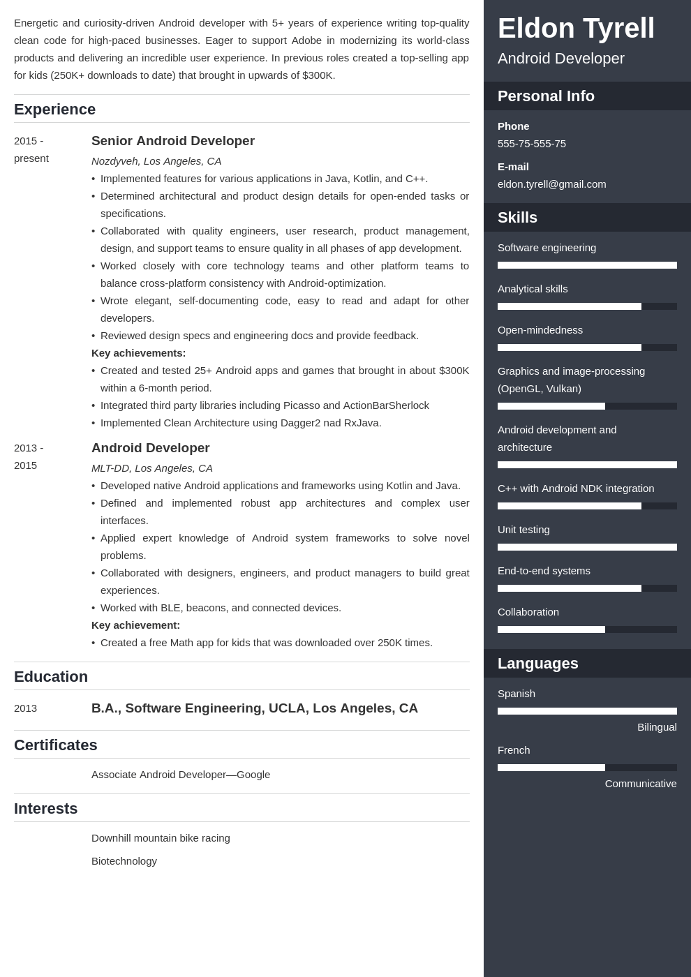 android resume developer example template enfold