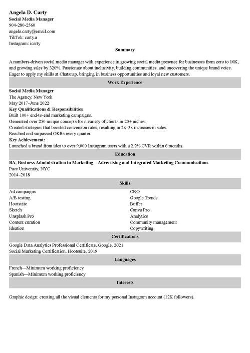 sample resume example