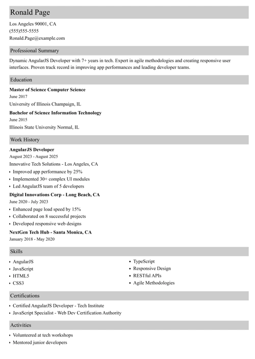 AngularJS resume example