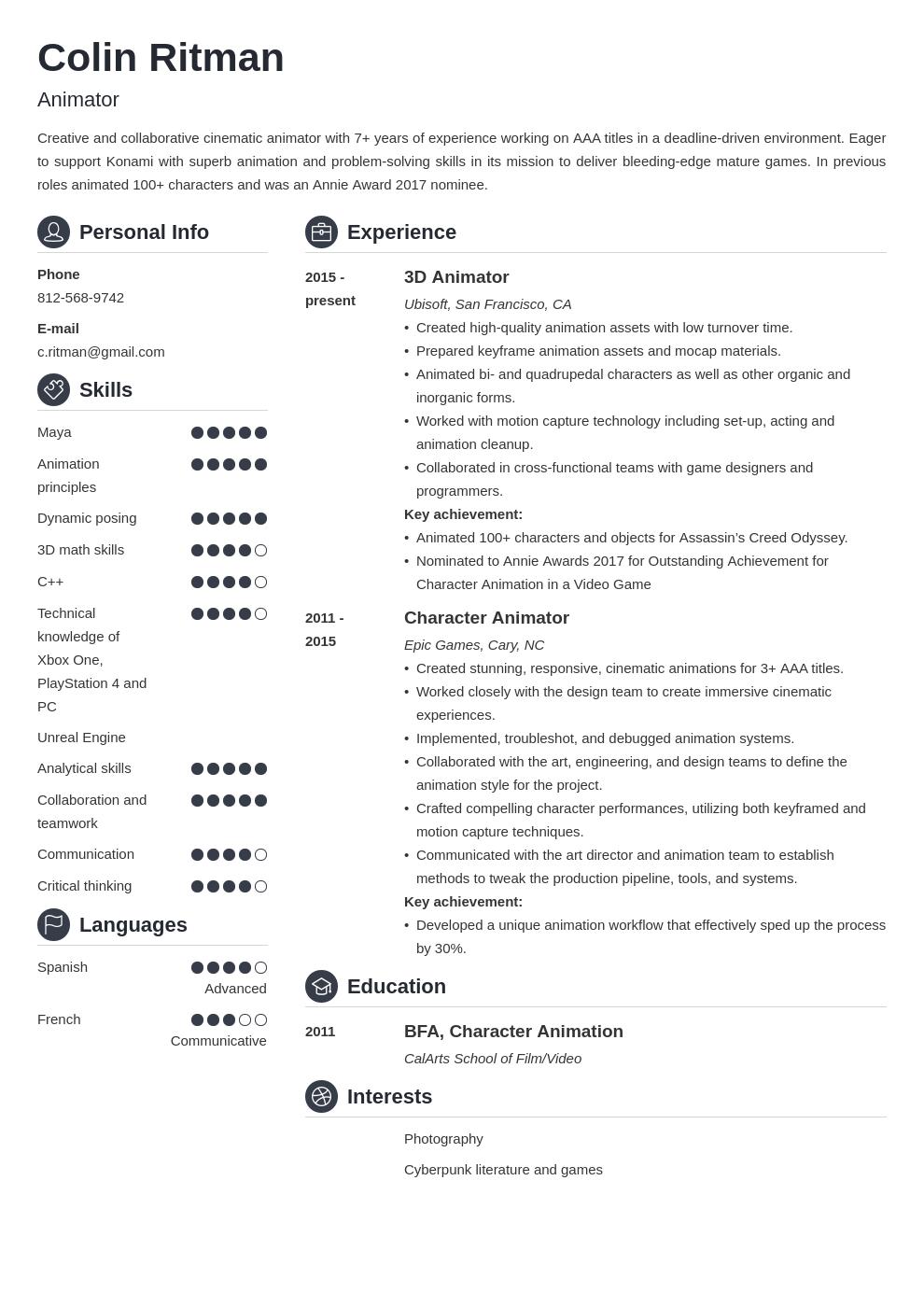 animator resume example template crisp