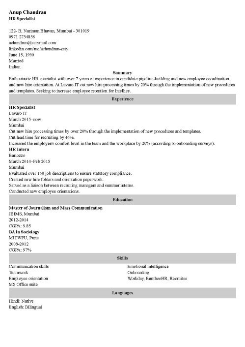 sample cv example