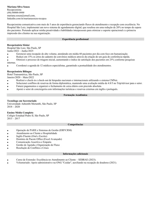 exemplo de CV feito no aplicativo para currículo da Zety
