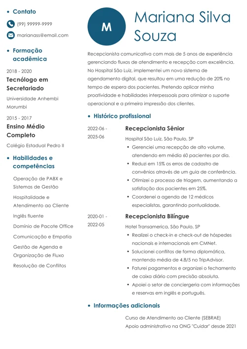 exemplo de CV feito no aplicativo para currículo da Zety