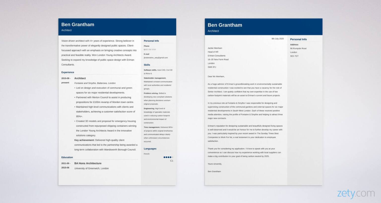 architecture cv and cover letter set