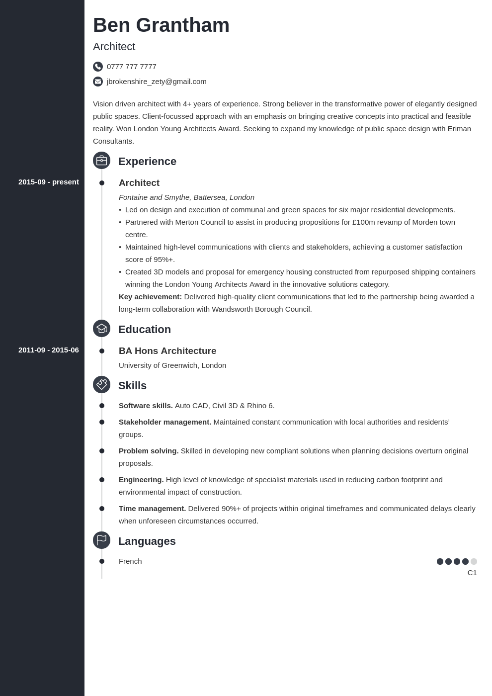 Architecture CV Examples Template For 2023