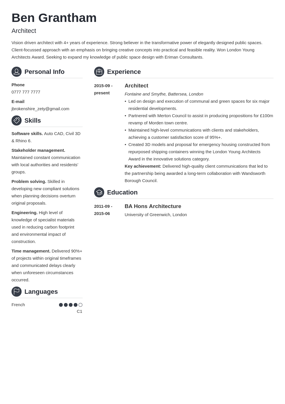 Architecture CV Examples & Template for 2025