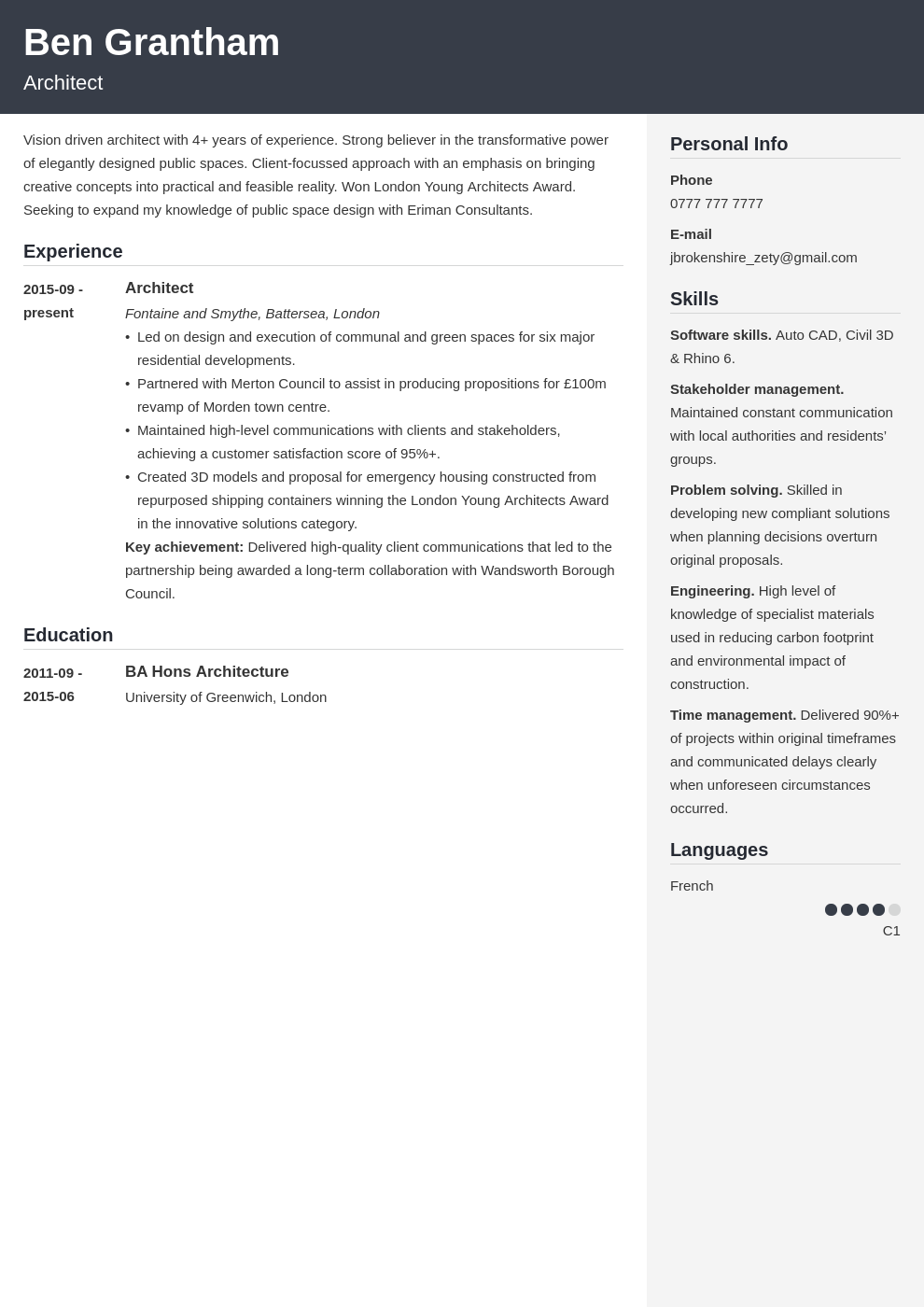 Architecture CV Examples & Template for 2024