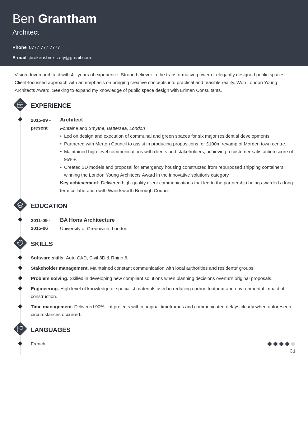 Architecture CV Examples & Template for 2020