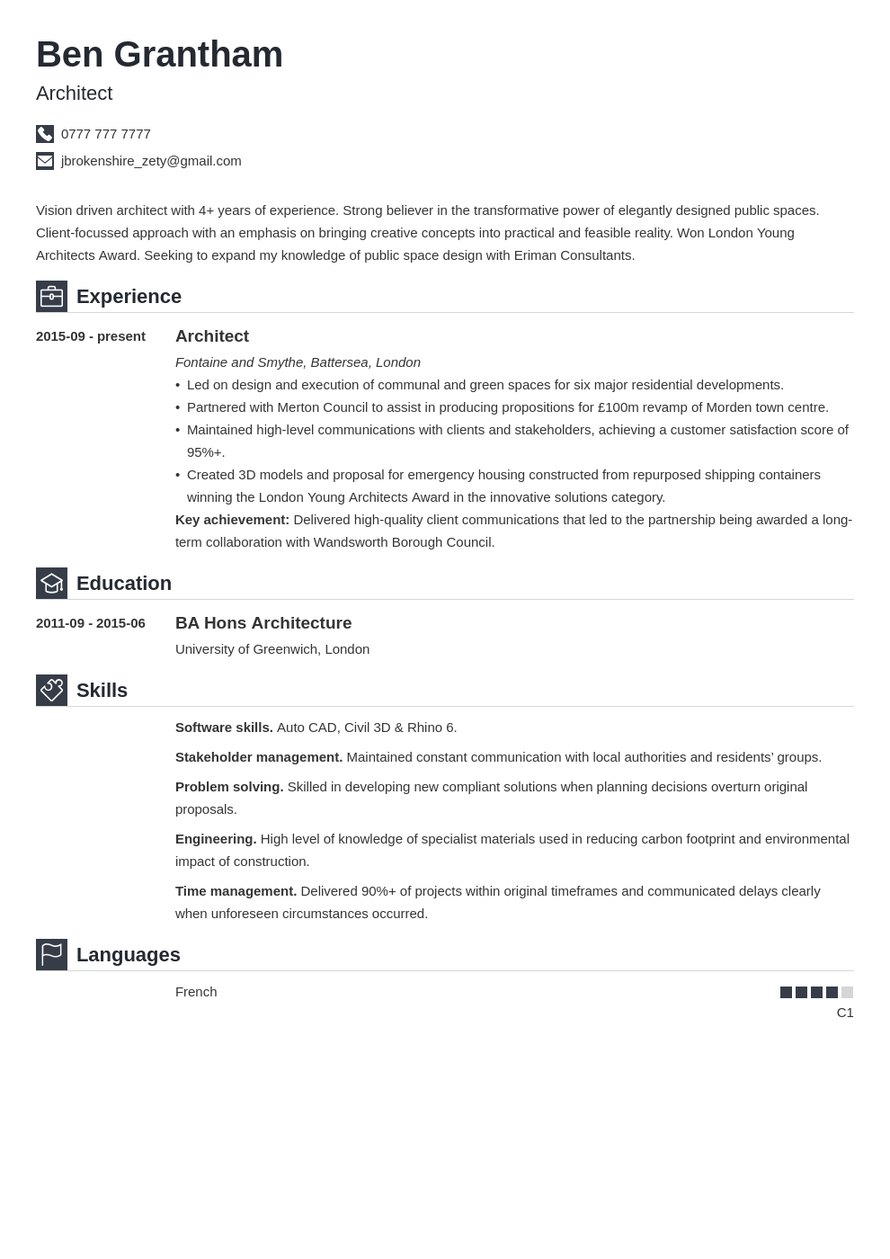 Architecture CV Examples & Template for 2023