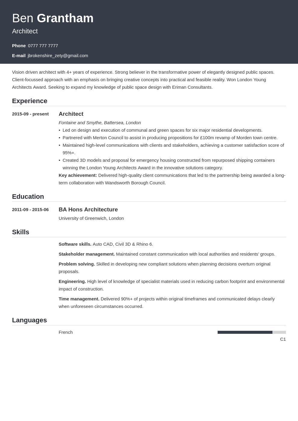 Architecture CV Examples & Template for 2024