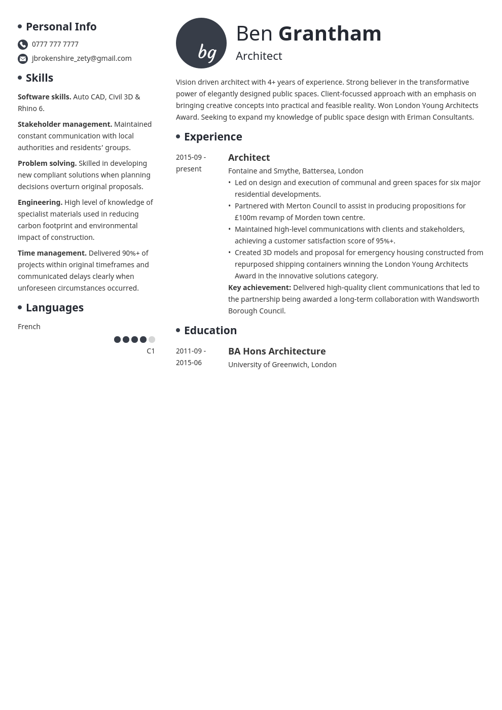 Architecture CV Examples & Template for 2021