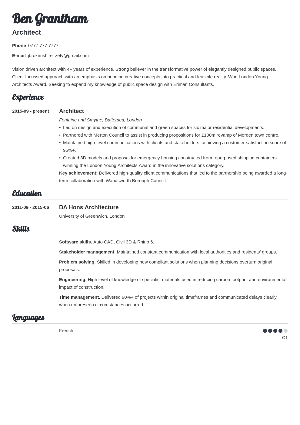 Architecture CV Examples & Template for 23