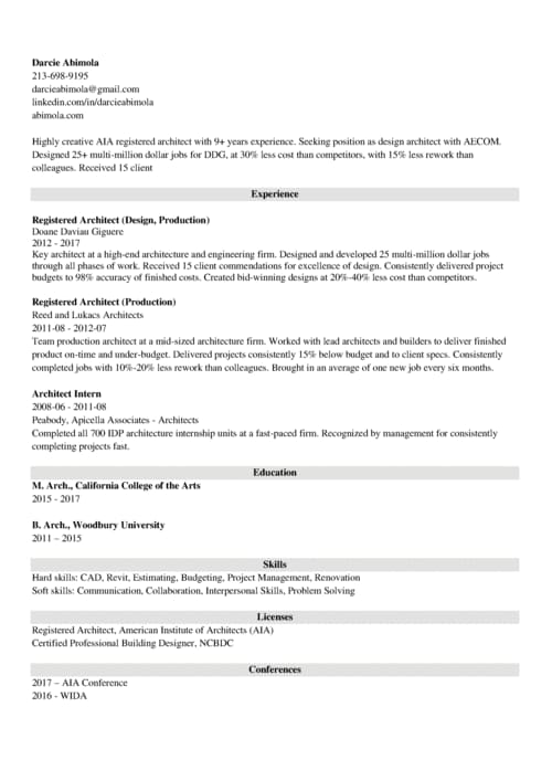 architecture resume templates