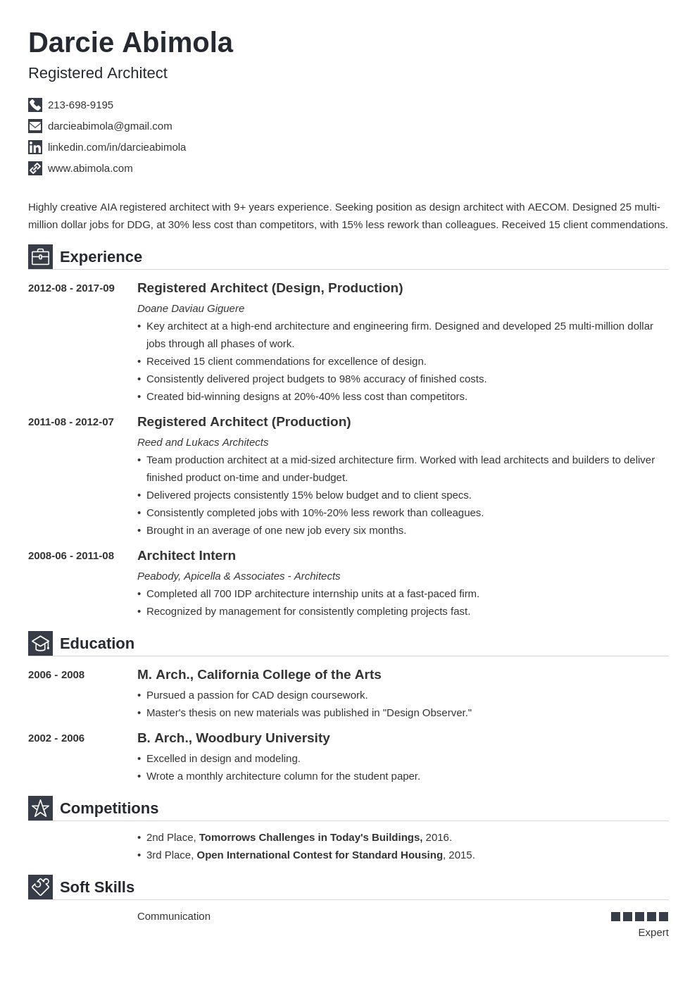 architecture resume example template iconic