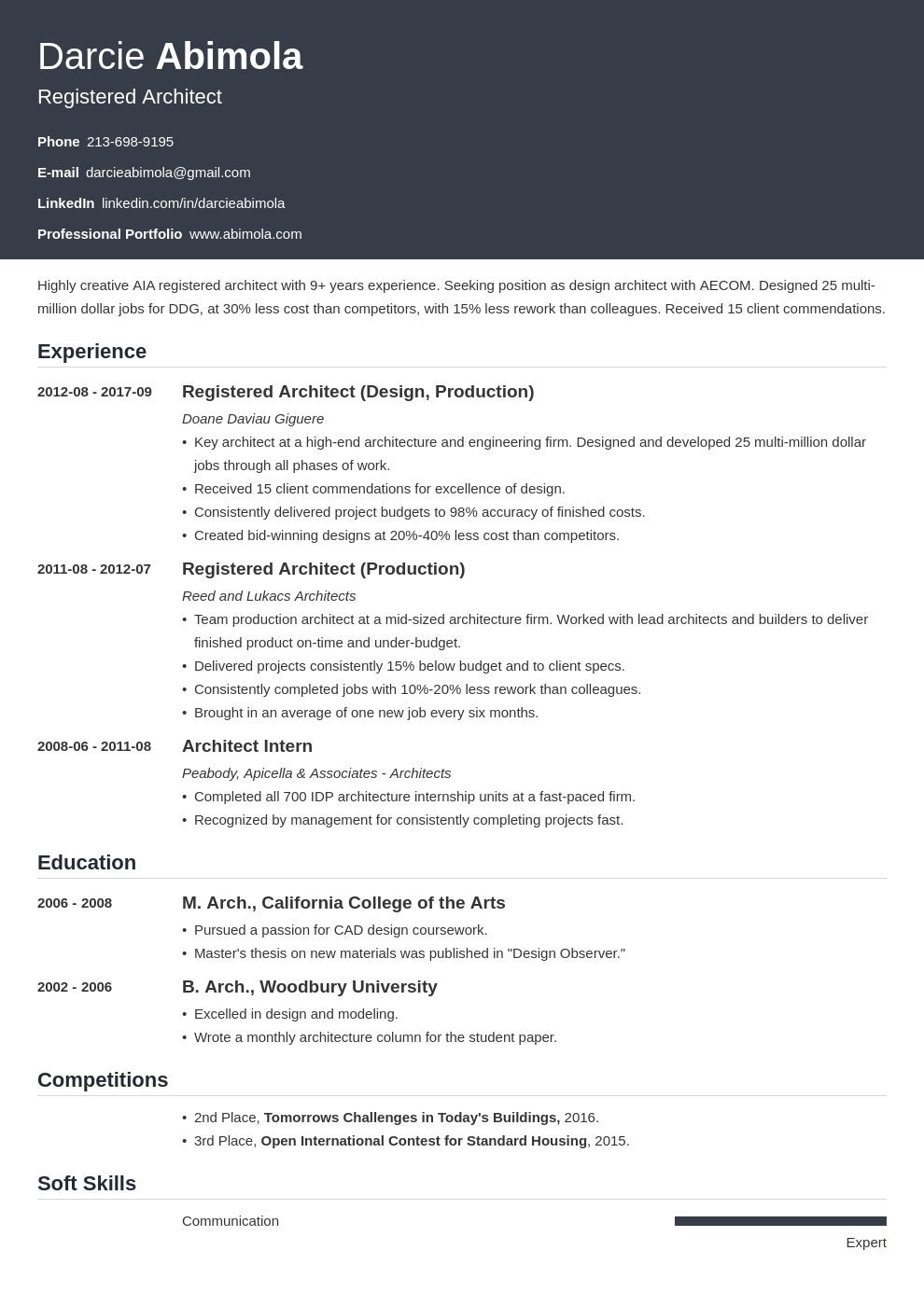 architecture resume example template influx