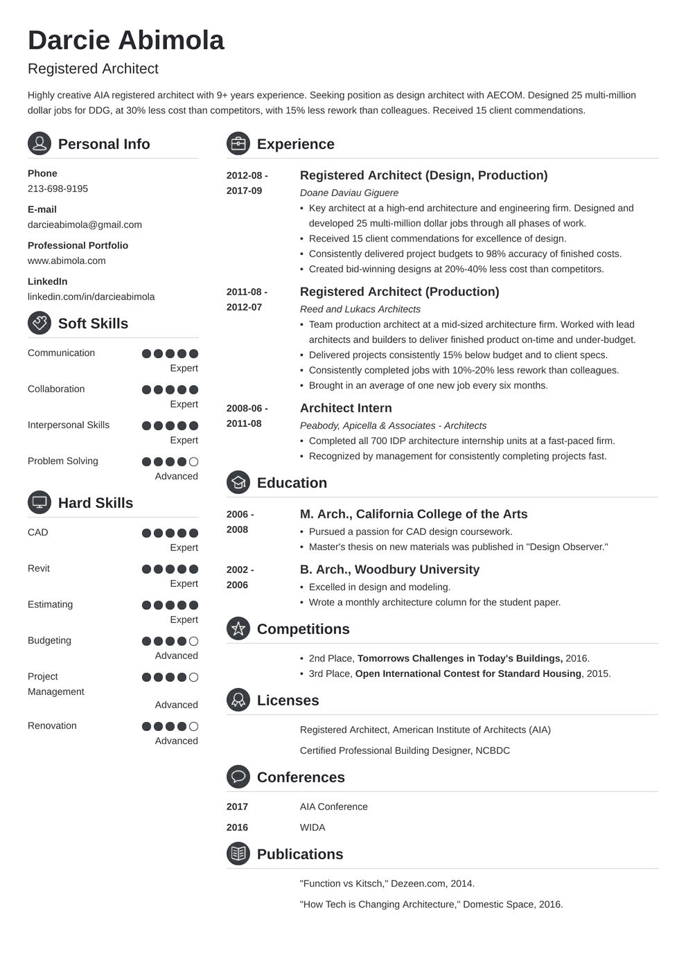 Architecture Resume Example For An Architect 2020 Template