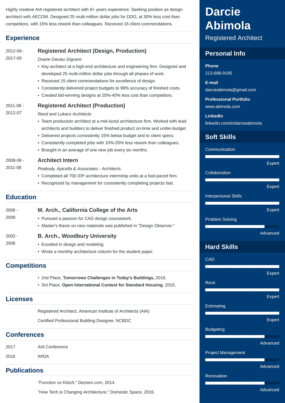 Architecture Resume Example For An Architect 2021 Template