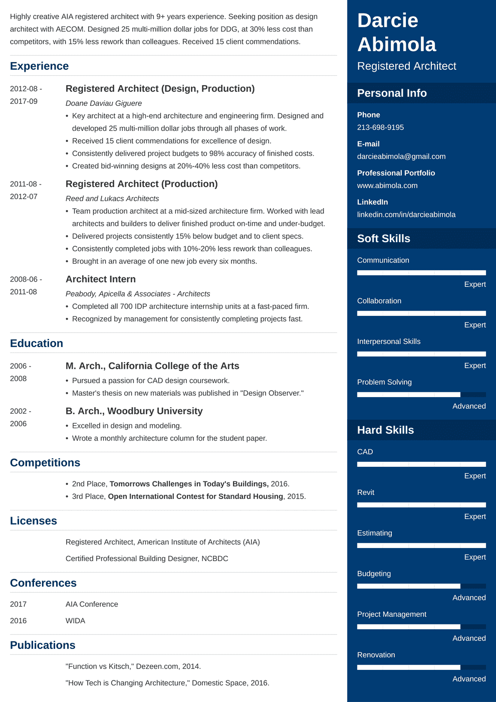 Personal Skills For Architect Cv