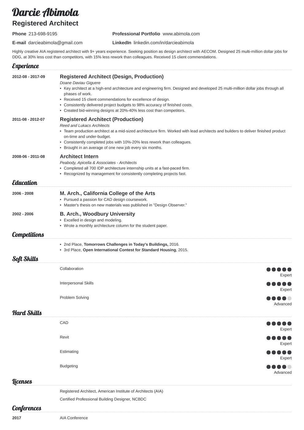 Architecture Resume Sample And Complete Guide 20 Examples
