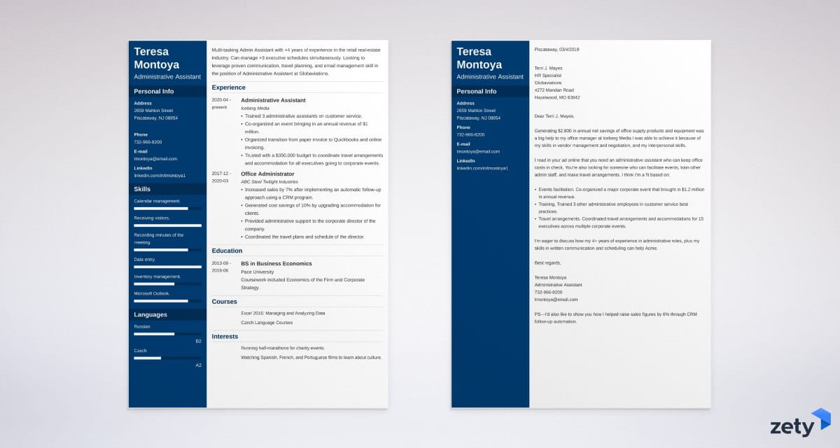 Matching cover letter and resume templates