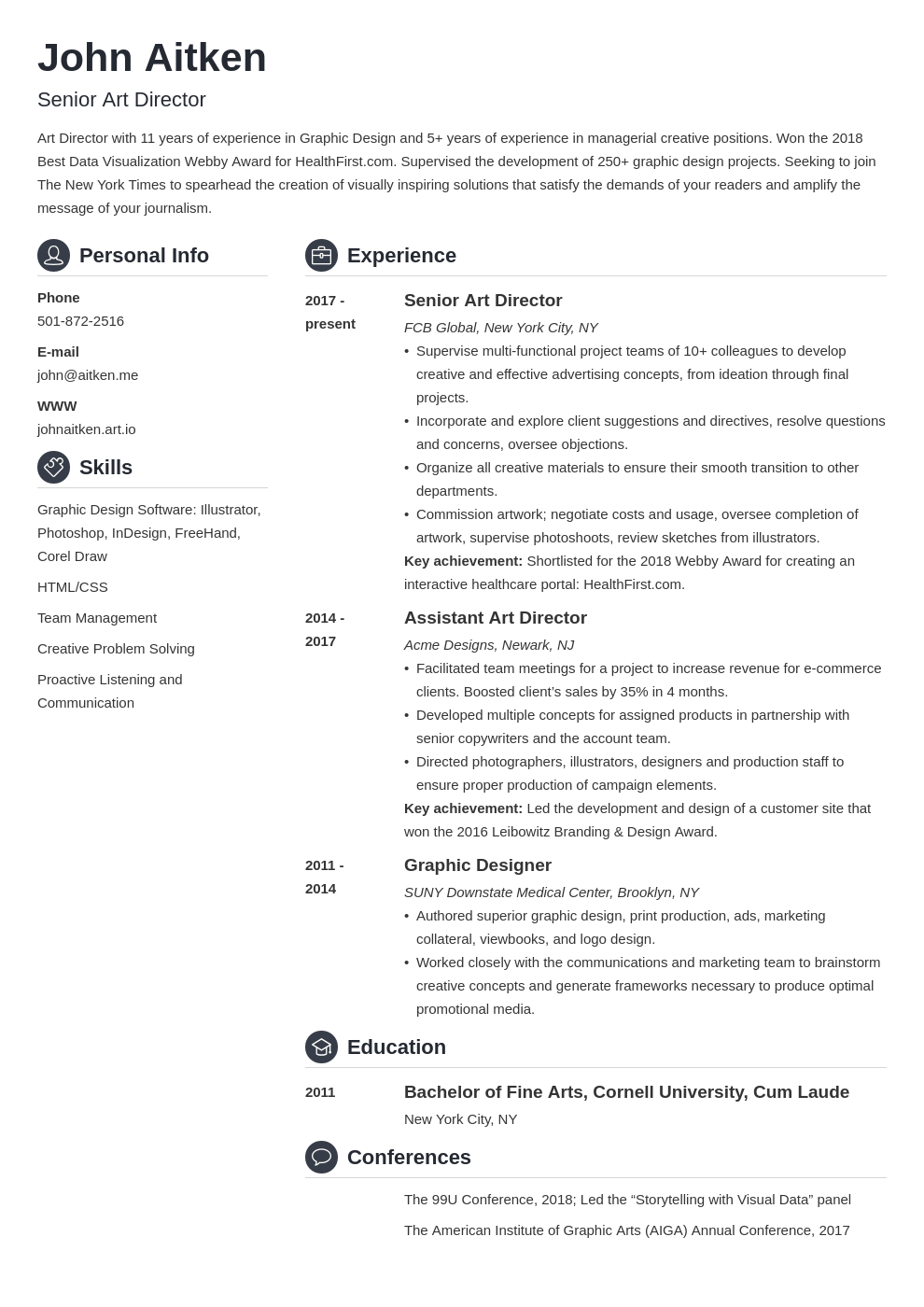 art director resume template crisp