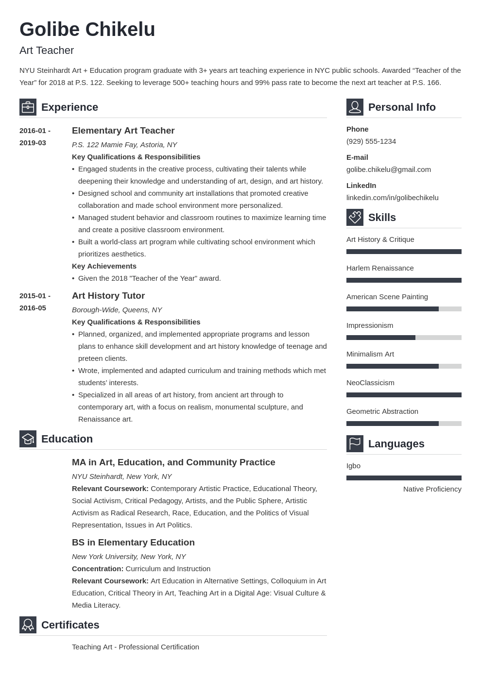 art teacher resume example template vibes