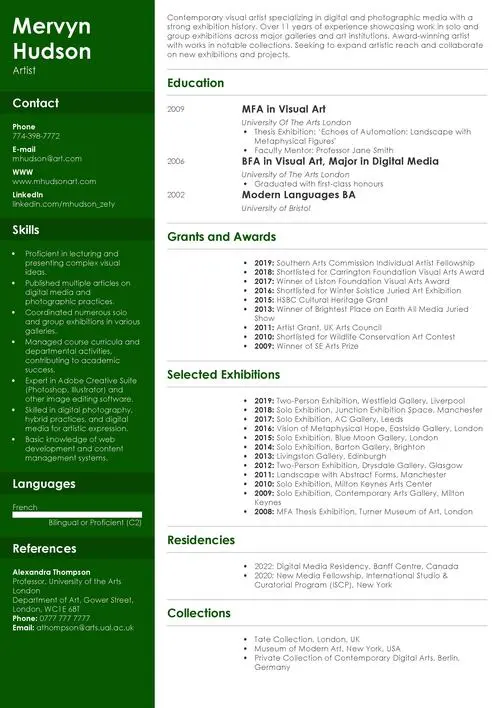artist cv example