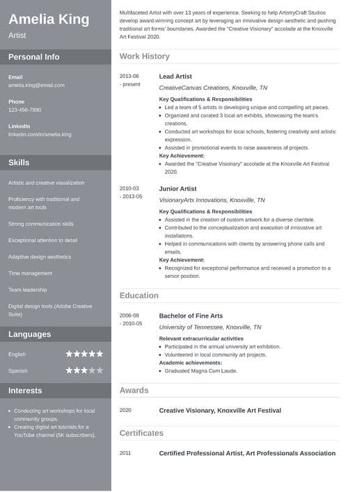 sample artist resume example