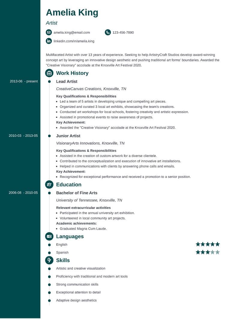 Concept resume template for artists