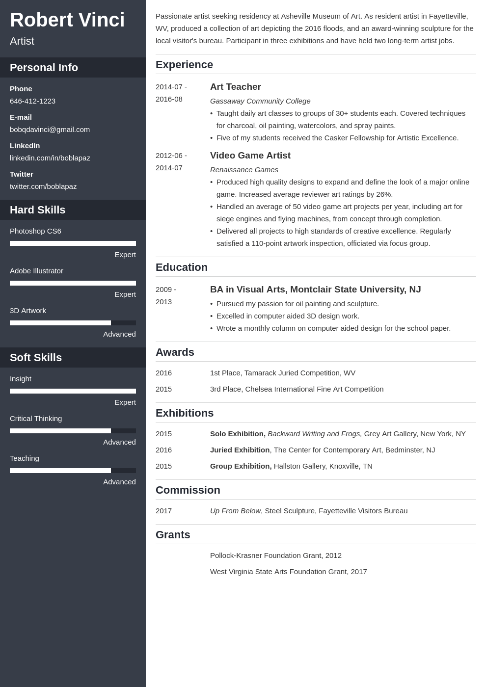 artist resume template cascade