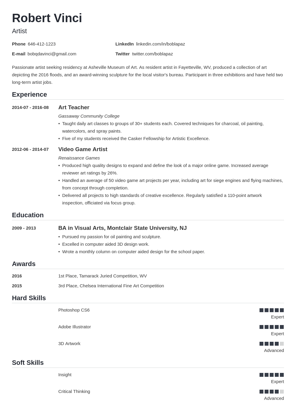 Artist Resume Template from cdn-images.zety.com