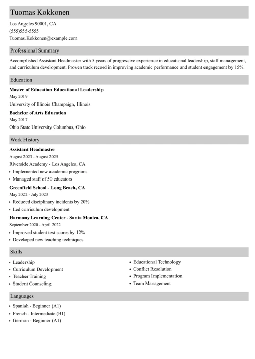sample resume example