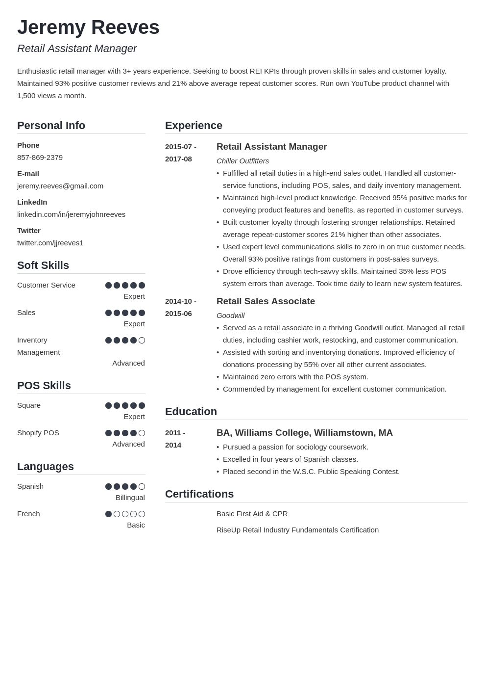 assistant manager resume example template simple