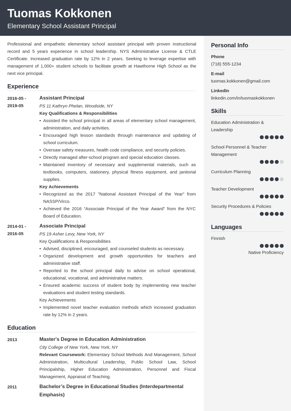assistant principal resume example template cubic