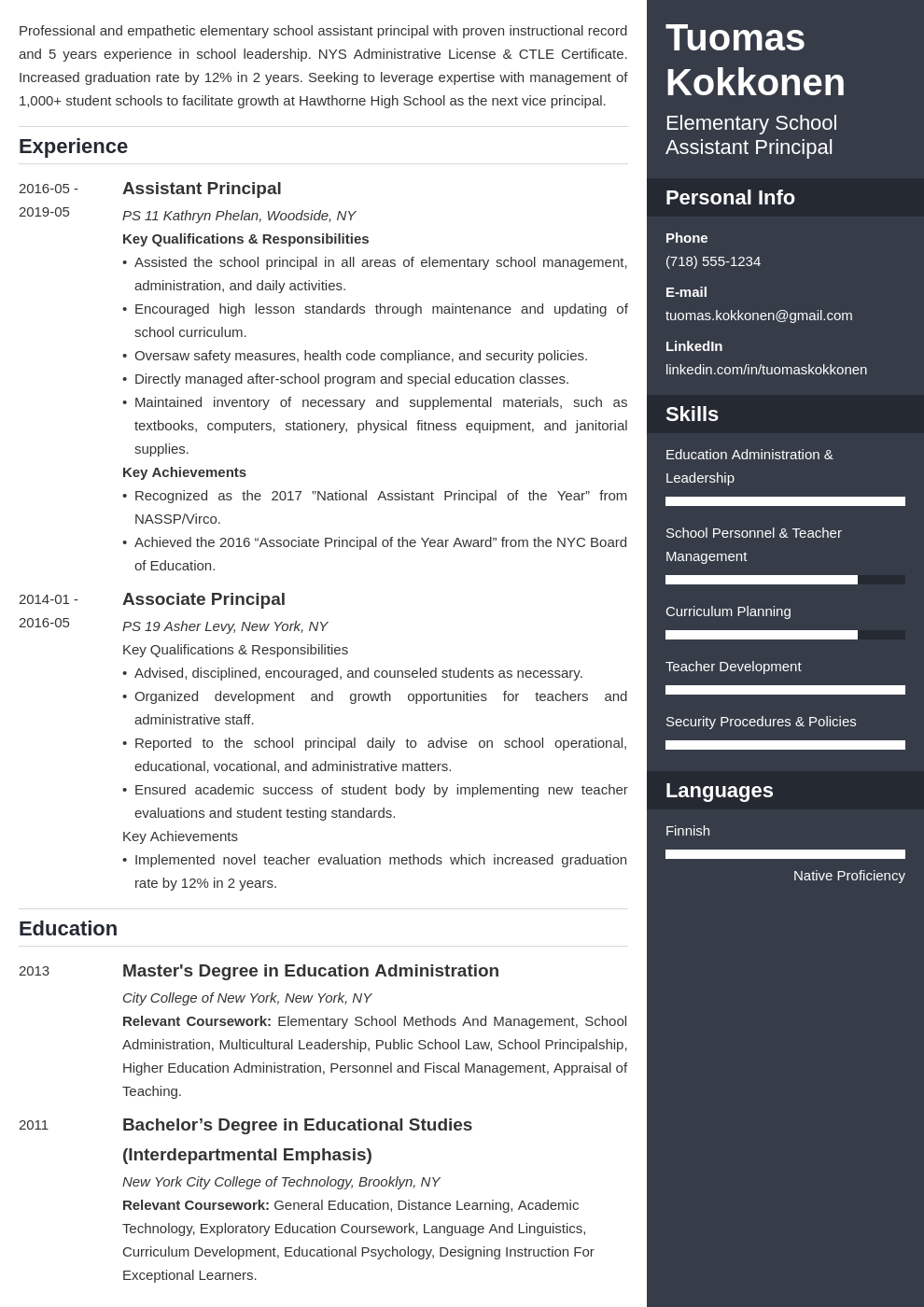 assistant principal resume example template enfold