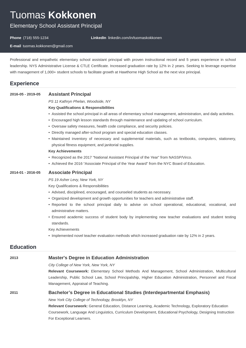assistant principal resume example template influx