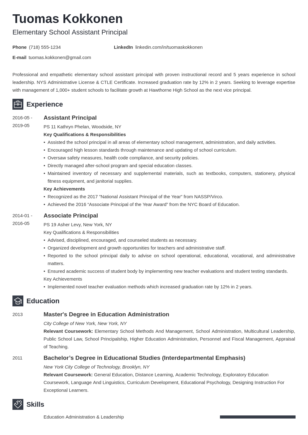 assistant principal resume example template newcast
