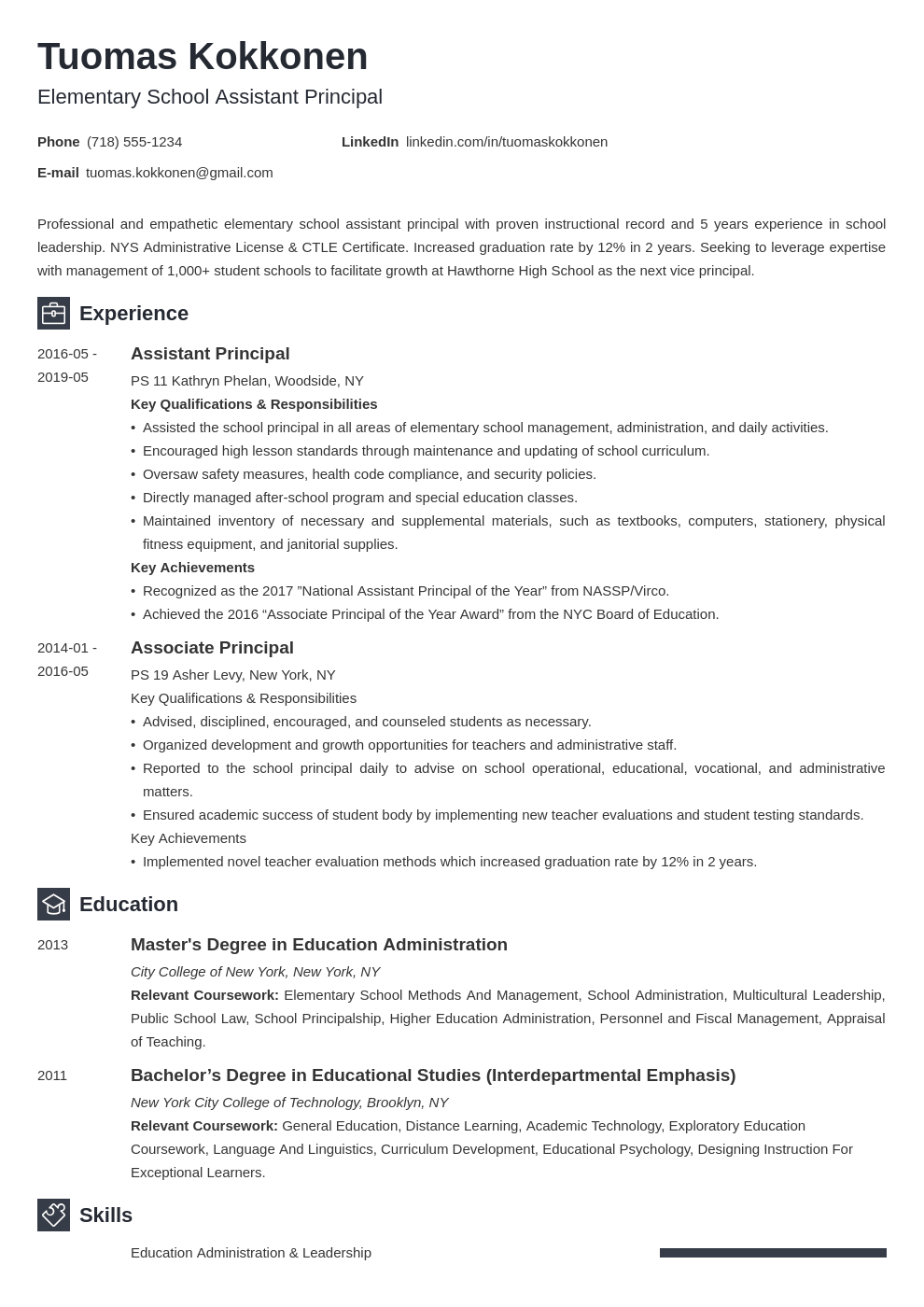 assistant principal job description for resume