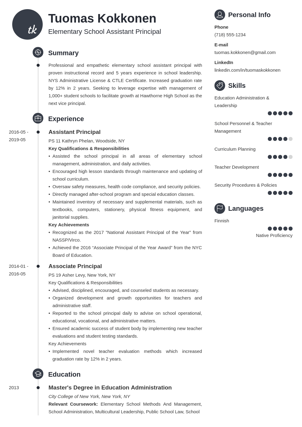 assistant principal resume example template primo