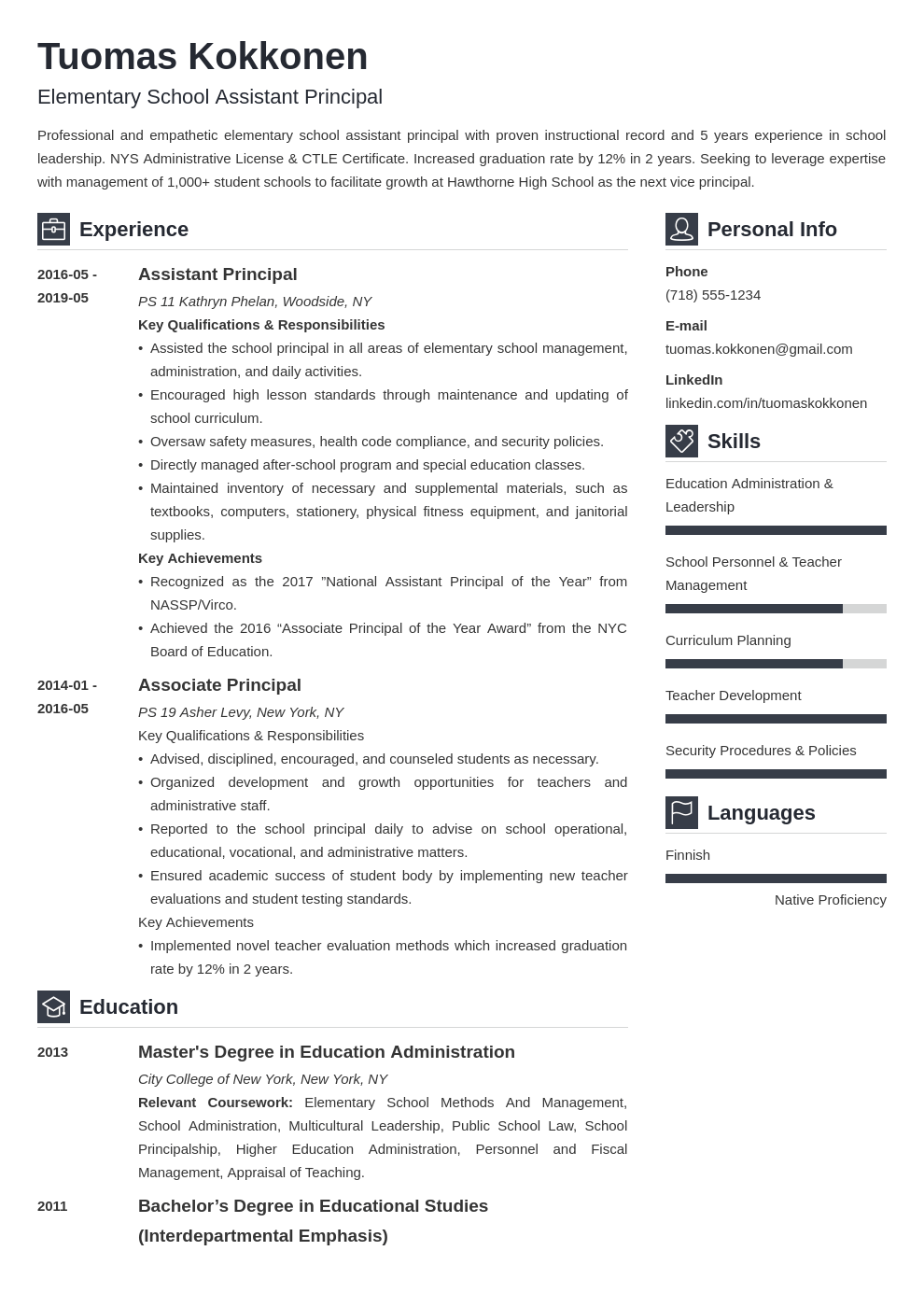 assistant principal resume example template vibes