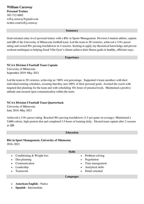college sport resume template