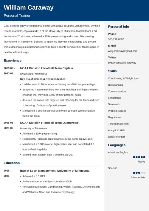 athletic college resume