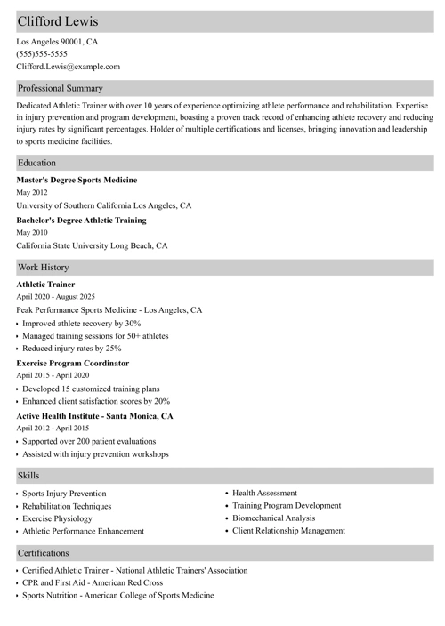 athletic trainer resume