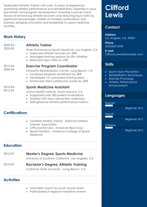 athletic trainer resume