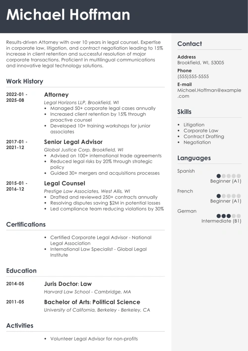 Attorney resume example