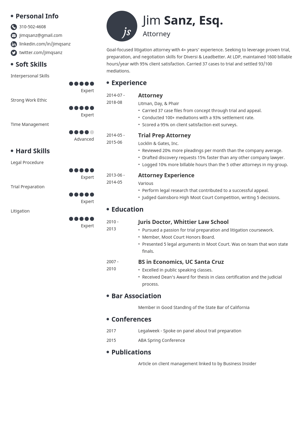 attorney resume example template initials