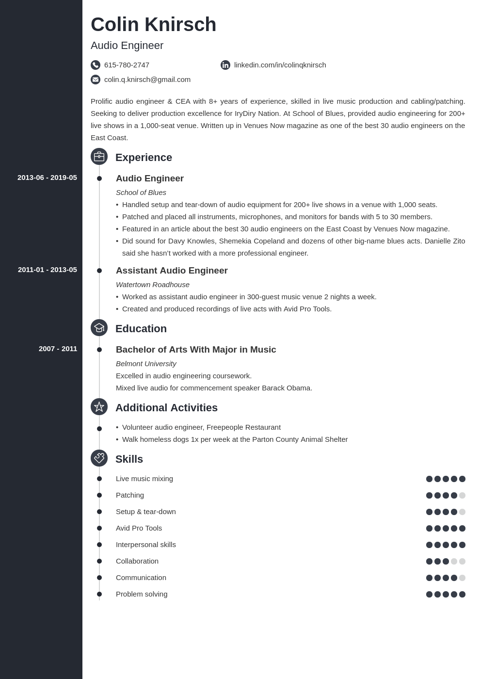 audio engineer resume example template concept