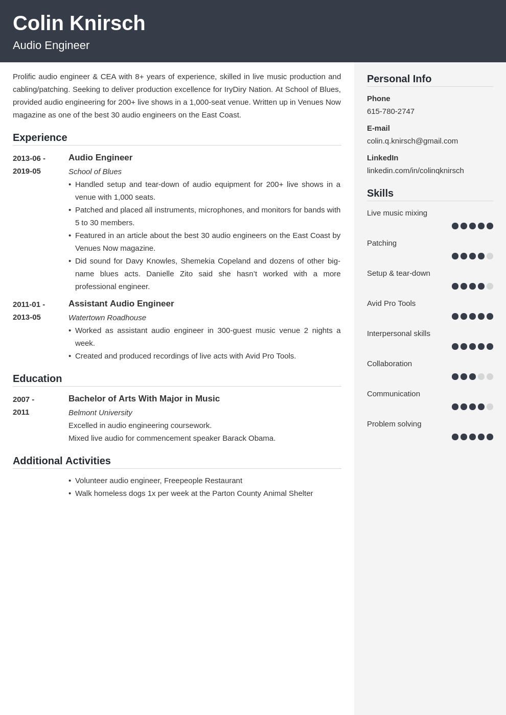 audio engineer resume example template cubic