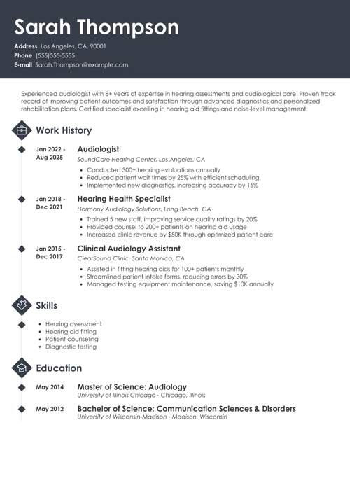 Audiologist Resume Sample