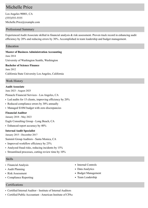Audit Associate Resume Example
